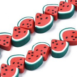 ARRICRAFT Handmade Polymer Clay Bead Strands, Watermelon Slice, Red, 9~11.5x8.5~12x4~4.5mm, Hole: 1.5mm, about 38~40pcs/strand, 11.42 inch~13.78 inch(36~39cm)