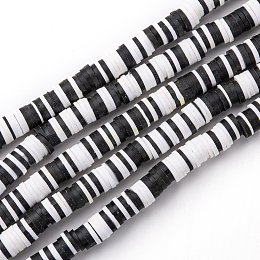 Honeyhandy Handmade Polymer Clay Beads Strands, for DIY Jewelry Crafts Supplies, Heishi Beads, Disc/Flat Round, Black, 6x0.5~1mm, Hole: 1.8mm, about 290~320pcs/strand, 15.75 inch~16.14 inch(40~41cm)