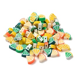 Handmade Polymer Clay Beads, Lemon, Mixed Color, 10~11x9~11x4.5mm, Hole: 1.8mm