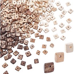 PandaHall Elite 330pcs Natural Coconut Shell Beads 3 Colors Square Spacer Beads 8~9mm Flat Disc Wood Beads for Bracelet Earring Phone Strap Keychain Arts Crafts, 1.6mm Hole, Antique White/Camel/Brown