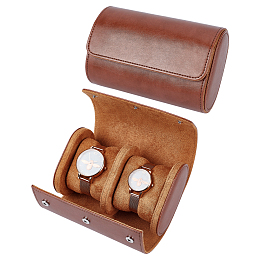 PandaHall Elite Two Slots Imitation Leather Watch Package Boxes, Portable Travel Watch Storage Case, with Snap Buttons, Oval, Saddle Brown, 15.5x10.4x7.6cm, Inner Diameter: 10.1x15.4x7.35cm