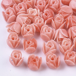 Honeyhandy Synthetic Coral Beads, Dyed, Two Tone, Rose, Light Coral, 7x7mm, Hole: 1mm