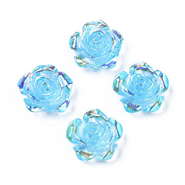 Honeyhandy Transparent Resin Cabochons, AB Color Plated, Rose Flower, Deep Sky Blue, 15x14x6mm