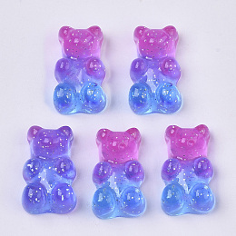 Honeyhandy Transparent Resin Cabochons, with Glitter Powder, Two Tone, Bear, Orchid, 18x11x8mm