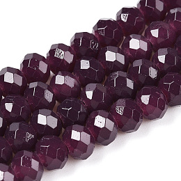 Baking Painted Imitation Jade Glass Bead Strands, Faceted Rondelle, Purple, 3x2mm, Hole: 0.8mm, about 145~150pcs/strand, 34~35cm