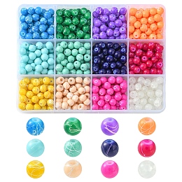 Honeyhandy 720Pcs 12 Colors Drawbench & Crackle Style Glass Beads Strands, Baking Painted, Round, Mixed Color, 6~6.5mm, Hole: 1.5mm, 60Pcs/color