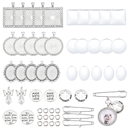 CHGCRAFT 64Pcs Wedding Bouquet DIY Photo Charm Including 15Pcs Rhinestone Cabochons Settings 9Pcs Tibetan Round Pendants 2Pcs Pearl Angel Pendant 15Pcs Glass Cabochons for Wedding Shower