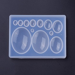 Honeyhandy Silicone Cabochon Molds, Resin Casting Molds, For UV Resin, Epoxy Resin Jewelry Making, Oval, White, 86x66x10mm, Inner Size: 3~38x2~28mm