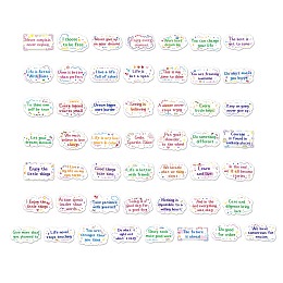 50Pcs Inspirational Cartoon English Word Paper Sticker Label Set, Adhesive Label Stickers, for Suitcase & Skateboard & Refigerator Decor, Mixed Color, 32~44x62~70x0.25mm