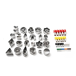 Honeyhandy 430 Stainless Steel Clay Earring Cutters Set, with Hole Puncher, Bakeware Tools, DIY Clay Accessories, Mixed Shape, Heart/Flat Round/Flower, Stainless Steel Color, Clay Cutter: 14~54x9~43x20mm