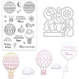 GLOBLELAND Hot Air Balloons Cutting Dies and Silicone Clear Stamps Set with Ship Plane Shape for Card Making DIY Scrapbooking Photo Album Invitation Greeting Cards Decor Paper Craft