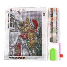 Honeyhandy Christmas Theme DIY Diamond Painting Canvas Kits for Kids, Including Canvas Picture, Resin Rhinestone, Plastic Tray Plate, Diamond Sticky Pen and Square Glue Clay, Bear Pattern, 0.3x0.1cm, 18 Bags