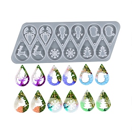 Honeyhandy DIY Christmas Theme Teardrop Pendant Silicone Molds, Resin Casting Molds, for UV Resin & Epoxy Resin Jewelry Making, White, 69x190x5mm, Hole: 2mm, Inner Diameter: 37x25mm