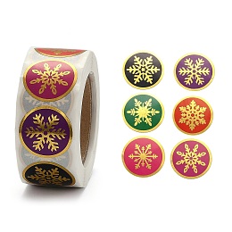 Honeyhandy Christmas Roll Stickers, 6 Different Designs Decorative Sealing Stickers, for Christmas Party Favors, Holiday Decorations, Snowflake Pattern, 25mm, about 500pcs/roll