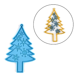 Honeyhandy Christmas Themed Big Pendant Silicone Molds, Resin Casting Molds, for UV Resin, Epoxy Resin Craft Making, Christmas Tree, Snowflake Pattern, 130x82x5mm, Hole: 2.5mm