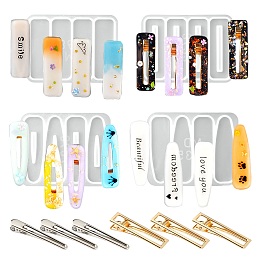 Arricraft 24Pcs DIY Hair Clip Silicone Molds Kit, Including 4Pcs Silicone Molds, 20Pcs Iron Hair Accessories Findings, for DIY Hair Accessories Making, Golden & Stainless Steel Color, Molds: 4pcs/bag