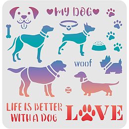 FINGERINSPIRE Pet Dog Drawing Painting Stencils Templates (11.8x11.8 inch) Life is Better with a Dog, Plastic Square Reusable Stencils for Painting on Wood, Floor, Wall and Fabric