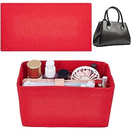 WADORN Felt Tote Bag Insert Organizer, Felt Handbag Organizer Multiple Compartments Toiletry Bag Insert Interior Shaper Detachable Rectangle Bag In Bag for Speedy 30 Neverfull PM, Red