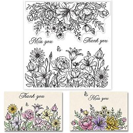 GLOBLELAND Flower Background Clear Stamps Leaves Rubber Stamps Wishing Words Silicone Stamps Silicone Transparent Seal Stamps for Card Making Scrapbooking DIY Crafting Decoration