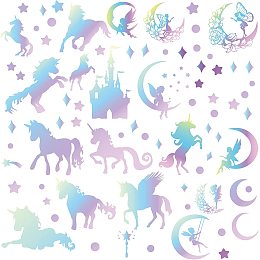 CREATCABIN Unicorn Grow in The Dark Wall Stickers Rainbow Castle Luminous Moon Stars Wall Decals Spirit Glowing Flower Fairy Self-Adhesive Removable Vinyl Decor for Bedroom Nursery Decoration