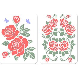 GORGECRAFT 7.9"x11.8" 2Pcs Rose Stencils Plastic Floral Paint Large Stencil Flowers Reusable Stencil Templates Drawing for DIY Crafts Painting Wood Wall Canvas Card Home Decor Clothes