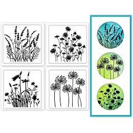 GLOBLELAND 4Pcs Mini Wildflower Clear Stamps for DIY Scrapbooking Mini Plant Silicone Clear Stamp Seals Transparent Stamps for Cards Making Photo Album Journal Home Decoration