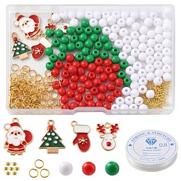 Honeyhandy Christmas Theme DIY Bracelet Making Kit, Including Acrylic Round Beads, Santa Claus & Reindeer & Tree Alloy Enamel Pendants, Mixed Color, 534Pcs/set