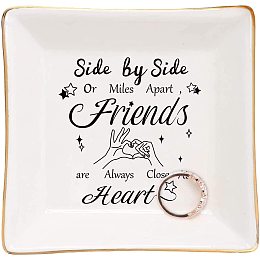 Arricraft Porcelain Square Trinket Dish Friendship Theme Text Pattern Ceramic Jewelry Tray Ring Holder Small Jewelries Plate Girls'Gift Home Decor About 4.1x4.1x1.1 inch(10.5x10.5x2.7cm)