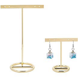 FINGERINSPIRE Gold Metal 2Pcs T Bar Earring Display Stand 4 Holes Jewelry Holders Hanging Jewelry Organizer for Jewelry Online Store Retail Photography Props【Gold- Round Base 2 Heights 5.9 & 2.8 Inch】