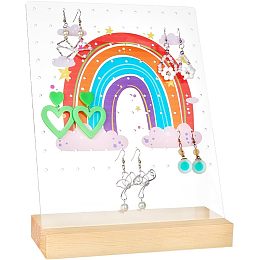 PandaHall Elite 120 Holes Earring Holder, Rainbow Earring Display Stands with Wooden Base Acrylic Earring Hanger Board Stud Earring Stand Organizer Rack Display for Selling Retail Personal Exhibition