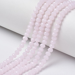 Glass Beads Strands, Imitation Jade, Faceted, Rondelle, Pink, 10x8mm, Hole: 1mm, about 65~66pcs/strand, 20.8~21.2 inch(53~54cm)