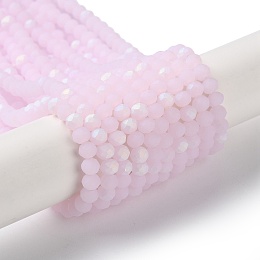 Honeyhandy Imitation Jade Glass Beads Strands, Faceted, Frosted, Half AB Color Plated, Rondelle, Pearl Pink, 4~4.5x3.5~4mm, Hole: 1mm, about 113~115pcs/strand, 41~42cm