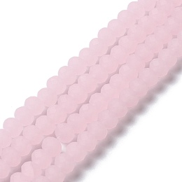 Honeyhandy Imitation Jade Solid Color Glass Beads Strands, Faceted, Frosted, Rondelle, Pink, 4mm, Hole: 1mm, about 113~115pcs/strand, 41~42cm