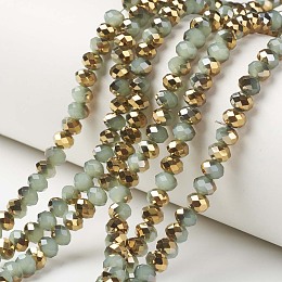 Honeyhandy Electroplate Glass Beads Strands, Imitation Jade, Half Golden Plated, Faceted, Rondelle, Aqua, 8x6mm, Hole: 1mm, about 68pcs/strand, 15.5 inch(38.75cm)