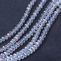 Honeyhandy Electroplate Glass Beads Strands, AB Color Plated, Faceted, Rondelle, Clear AB, 10x8mm, Hole: 1mm, about 65~66pcs/strand, 20.8~21.2 inch(53~54cm)