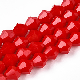 Opaque Solid Color Imitation Jade Glass Beads Strands, Faceted, Bicone, Crimson, 6x6mm, Hole: 1mm, about 45~47pcs/strand, 9.65~9.84 inch(24.5~25cm)