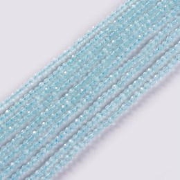 ARRICRAFT Glass Beads Strands, Faceted, Round, Light Blue, 2x2mm, Hole: 0.4mm, about 193~197pcs/strand, 14.17 inches~15.51 inches(36~39.4cm)