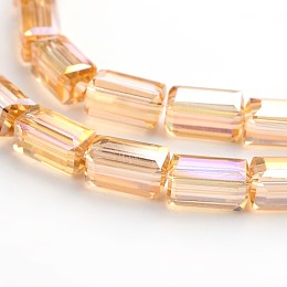 Honeyhandy AB Color Plated Faceted Cuboid Electroplate Glass Beads Strands, Orange, 8x4x4mm, Hole: 1mm, about 50pcs/strand, 16 inch