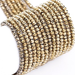 Arricraft Electroplate Glass Beads Strands, Full Plated, Faceted, Rondelle, Light Gold Plated, 2x1.5mm, Hole: 0.6mm, about 220~230pcs/Strand, 13.78~14.17 inch(35~36cm).