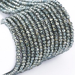 Honeyhandy Electroplate Glass Beads Strands, Full Rainbow Plated, Faceted, Rondelle, Dark Slate Gray, 2x1.5mm, Hole: 0.6mm, about 235~247pcs/Strand, 14.57~14.76 inch(37~37.5cm)