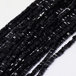 Honeyhandy Glass Beads Strands, Faceted, Cube, Black, 2x2x2mm, Hole: 1mm, about 198pcs/strand, 16.3 inch