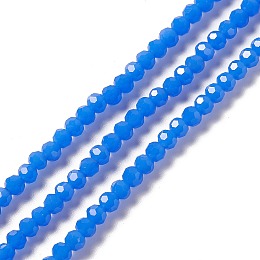 Honeyhandy Faceted Glass Beads Strands, Round, Dodger Blue, 4mm, Hole: 1mm, about 99~107pcs/strand, 14.09~15.43''(35.8~39.2cm)