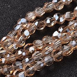 Honeyhandy Electroplate Glass Bead Strands, Full Rainbow Plated, Flat Round, Faceted, Sandy Brown, 5~6x4mm, Hole: 1mm, about 72pcs/strand, 15 inch