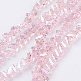 Honeyhandy Electroplate Glass Beads Strands, AB Color Plated, Faceted, Triangle, Pink, 4.5x5x6mm, Hole: 1mm, about 100pcs/strand, 13.7 inch(35cm)