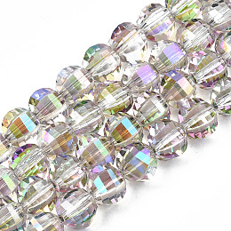 Electroplate Transparent Glass Beads Strands, AB Color Plated, Faceted, Round, Dark Orchid, 9.5x8.5mm, Hole: 1.5mm, about 70pcs/strand, 24.80 inch(63cm)