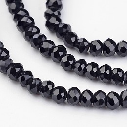 Honeyhandy Electroplate Glass Beads Strands, Faceted Rondelle, Black, 3x2mm, Hole: 1mm, about 202pcs/strand, 17 inch