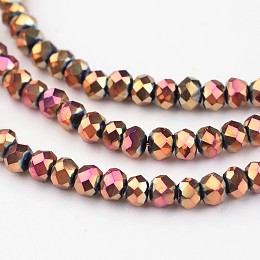 Honeyhandy Electroplate Glass Beads Strands, Faceted Rondelle, Rose Gold Plated, 3x2mm, Hole: 1mm, about 170pcs/strand, 15 inch