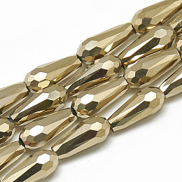 Honeyhandy Electroplate Glass Beads Strands, Faceted Teardrop, Gold, 9~9.5x4mm, Hole: 1mm, about 72pcs/strand, 25.98 inch