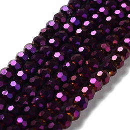 Honeyhandy Electroplate Glass Bead Strands, Faceted(32 Facets), Round, Purple Plated, 6x5mm, Hole: 1mm, about 100pcs/strand, 21 inch