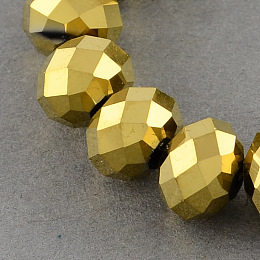 Honeyhandy Electroplate Glass Bead Strands, Faceted, Rondelle, Golden Plated, 12x8~9mm, Hole: 1.5mm, about 72pcs/strand, 24 inch